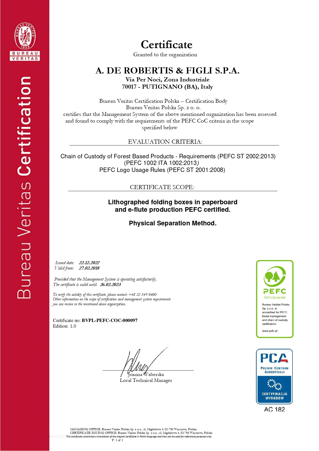 Certificazione Qualità PEFC