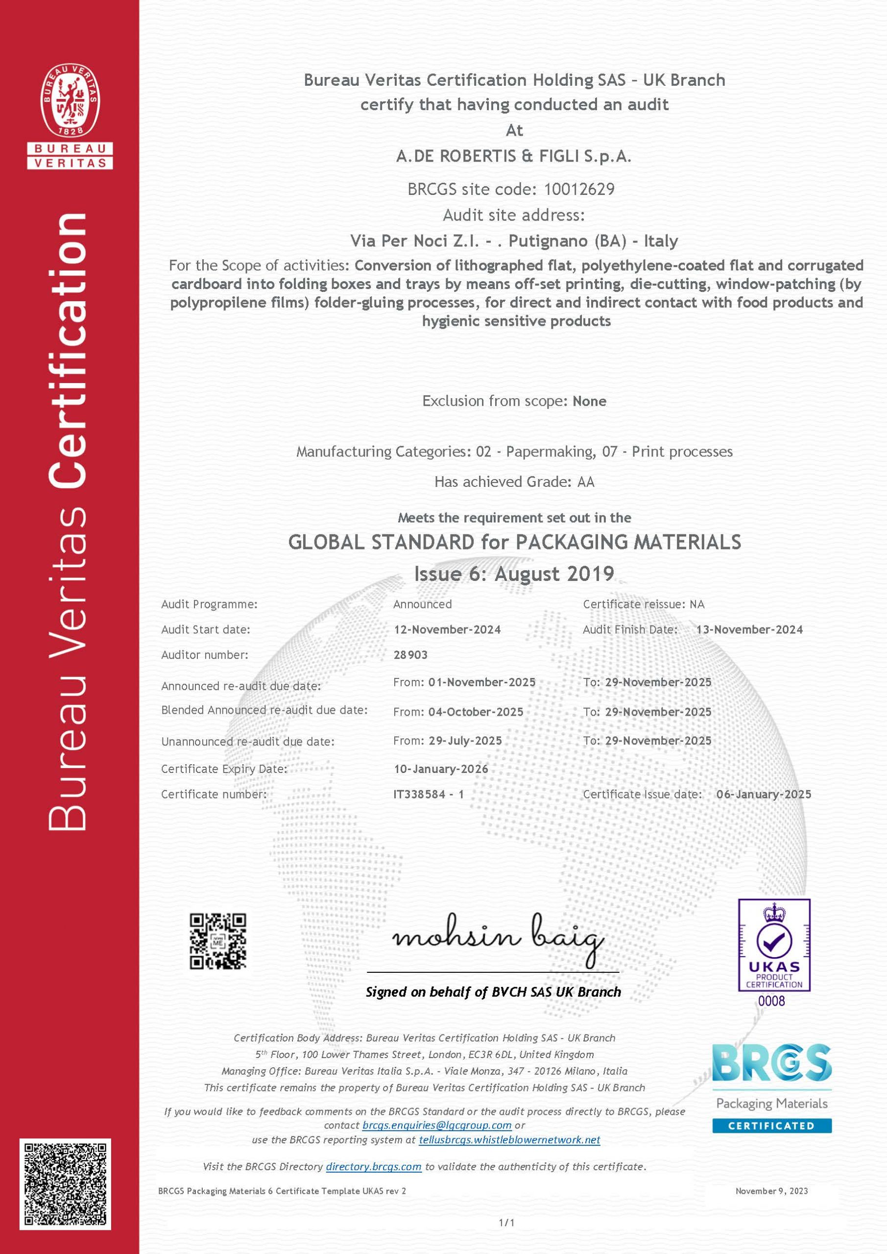 2025-Certificato-DeRobertis-BRCGS