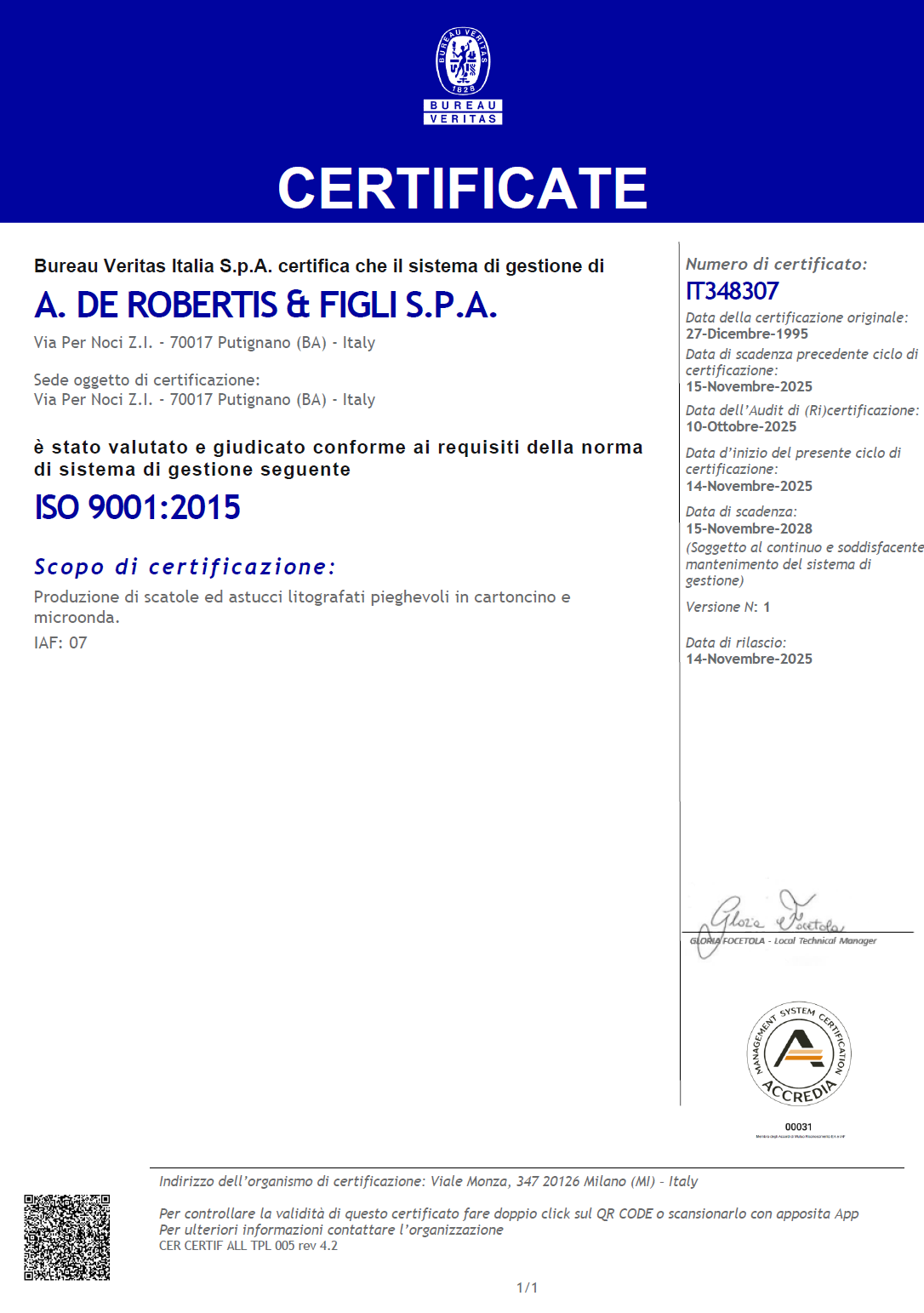 Certificazione qualità ISO9001 2025